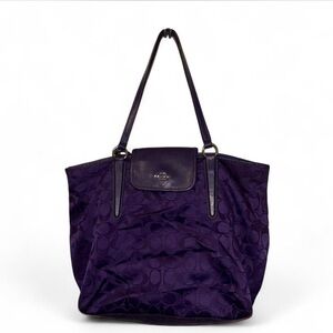 Coach ward signature nylon with leather trim tote bag in purple